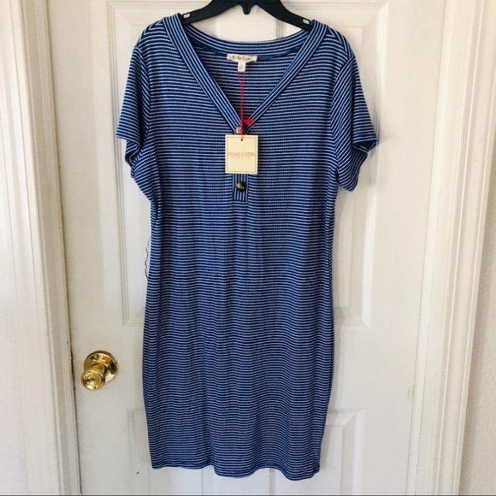NWT ROLLA COSTER blue striped stretchy stretch mini dress Size small